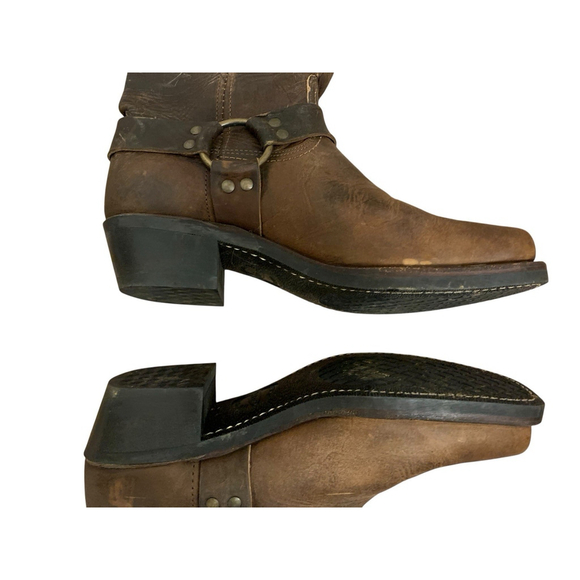 Frye Harness Brown Leather Belted Boots Women’s Size 10M Engineer Campus - Picture 10 of 15